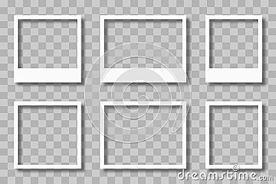 Photo frames mockup on transparent background with shadow. Set of empty white photo frame. Image borders for post on social media Vector Illustration